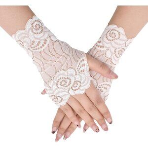 Women's St132-B-Nude Elegant Floral Lace Fingerless Short Gloves Party Prom